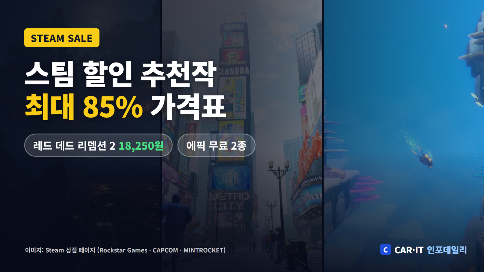 스팀 할인 추천작 최대 85% 가격표 표지